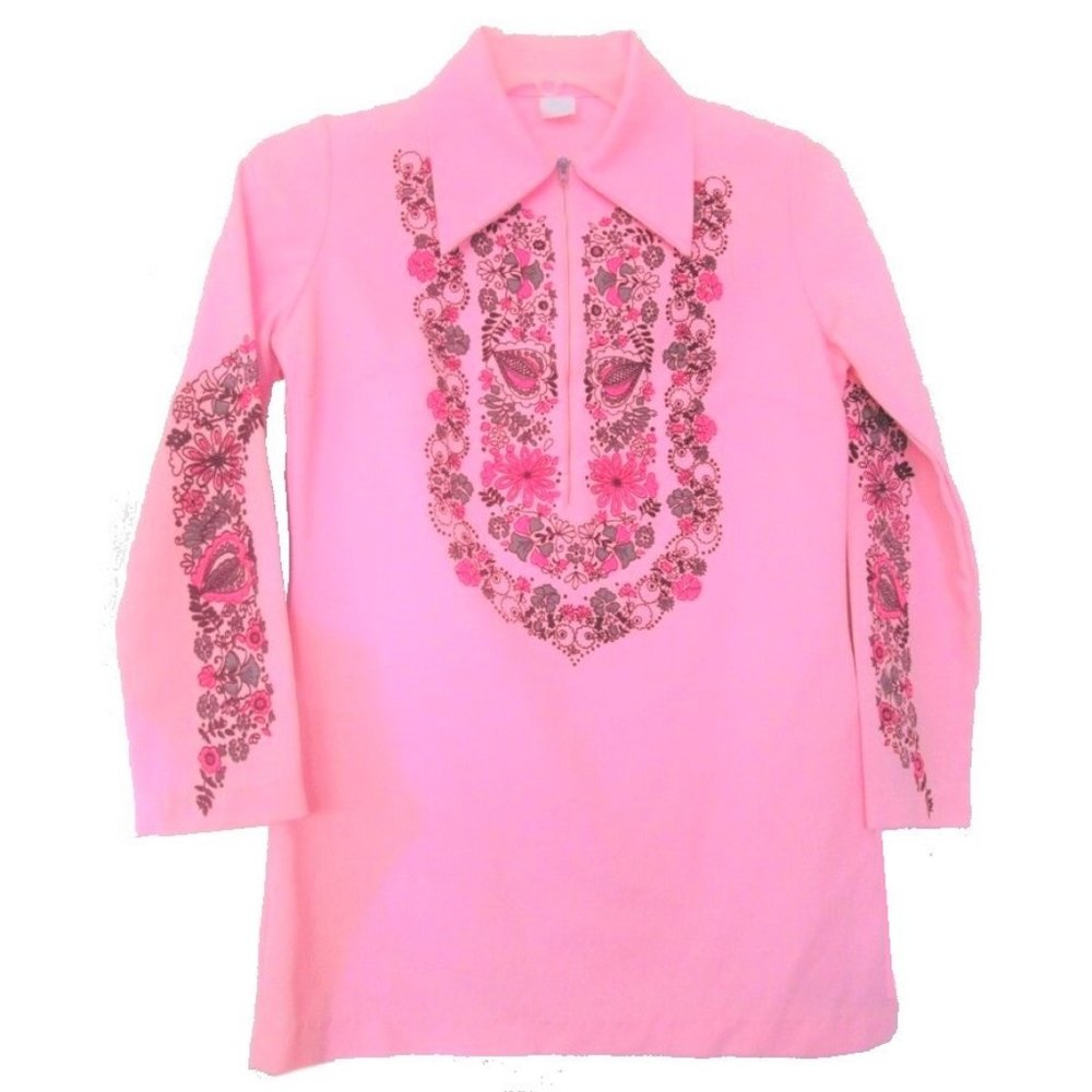 1970s vintage pink floral boho shirt size small